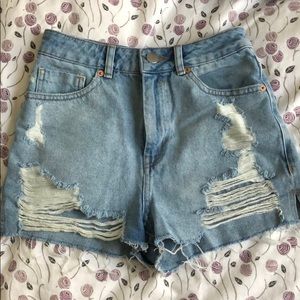 ASOS denim ripped denim high waisted shorts